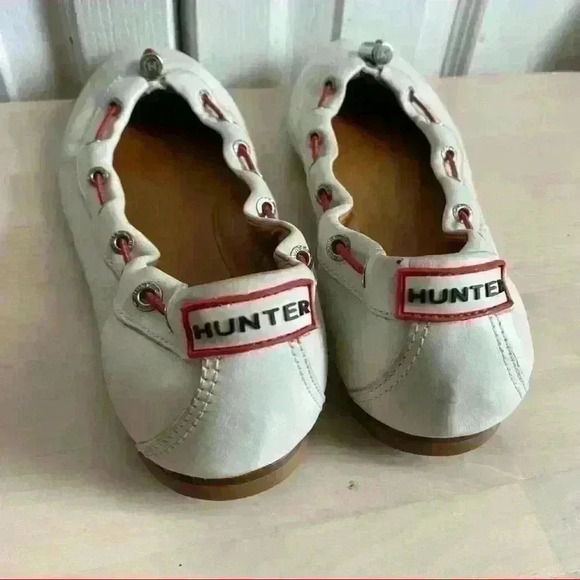 Hunter Dominica White Leather Flats Pull Tie 8 - Picture 3 of 10